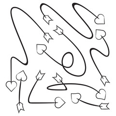 hand drawn and doodle arrow heart head bows set