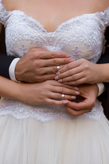 wedding couple dresses each other wedding rings, wedding day