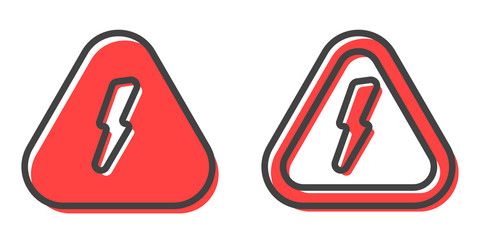Lightning electric danger outline triangular rounded corners sign vector. High voltage prohibition attention icon