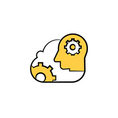 cloud and robotic head, artificial intelligence concept yellow hand drawn theme