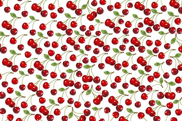 Cherry pattern background texture. Many ripe berries on white.