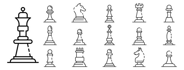 Chess icons set. Outline set of Chess vector icons for web design isolated on white background