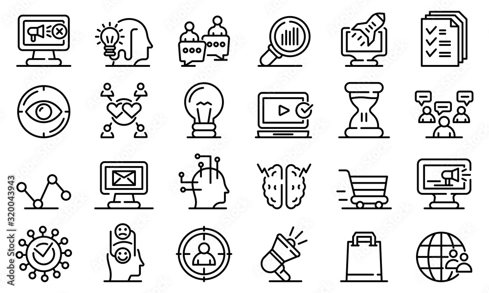 Poster neuromarketing icons set. outline set of neuromarketing vector icons for web design isolated on whit