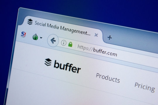 Ryazan, Russia - September 09, 2018: Homepage of Buffer website on the display of PC, url - Buffer.com