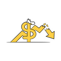 broken graph and dollar sign for financial crisis concept 