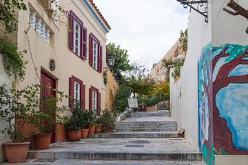 Fototapeta na wymiar Old streets near the Acropolis of Athens