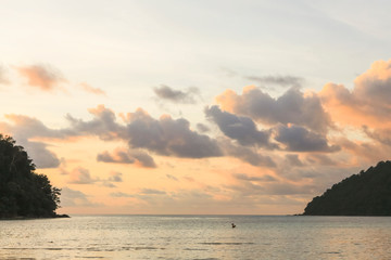 Fototapeta na wymiar Beautiful Twilight Sea and Sky at Surin Islands National Park, Phang Nga, Thailand.