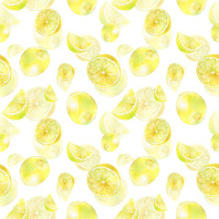  Watercolor seamless pattern with lemons. 