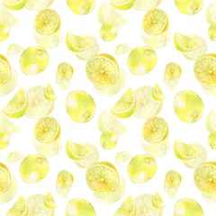 Papier peint Citrons Modèle sans couture aquarelle avec des citrons.