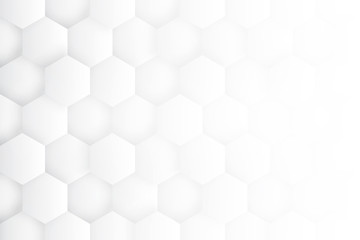 3D Hexagons High Technology White Abstract Background. Science Technologic Hexagonal Blocks Structure Light Ultra Conceptual Wallpaper. Three Dimensional Clear Blank Subtle Textured Backdrop