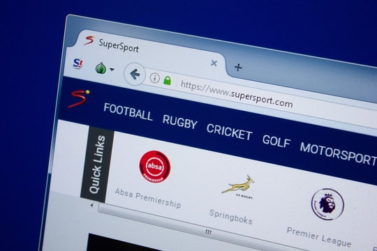 Ryazan, Russia - September 09, 2018: Homepage of Super Sport website on the display of PC, url - SuperSport.com
