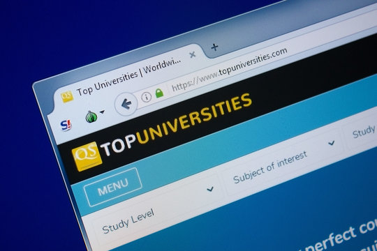 Ryazan, Russia - September 09, 2018: Homepage of Top Universities website on the display of PC, url - TopUniversities.com
