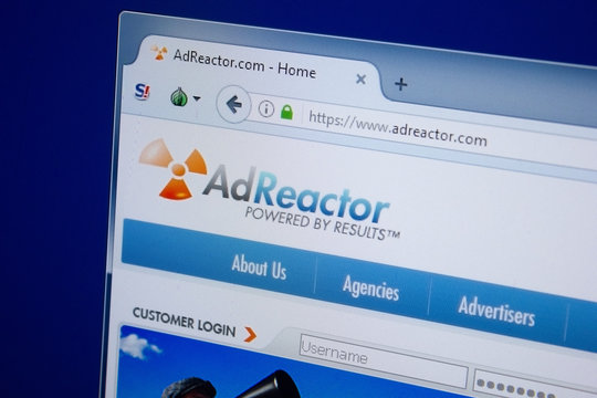 Ryazan, Russia - September 09, 2018: Homepage of Ad Reactor website on the display of PC, url - AdReactor.com