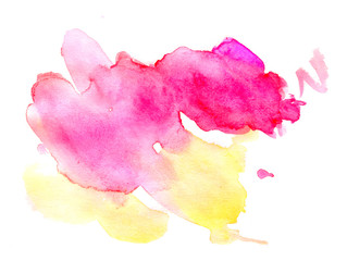 Bright watercolor pink stain drips. Abstract illustration on a white background