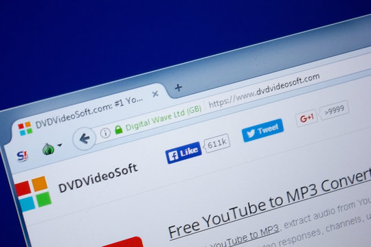 Ryazan, Russia - September 09, 2018: Homepage of Dvd Video Soft website on the display of PC, url - DvdVideoSoft.com