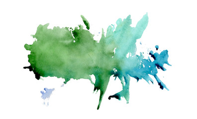 Hand drawn green and blue watercolor banner. Grunge brush paint abstract texture. Can be used for headline, logo and sale banners design.