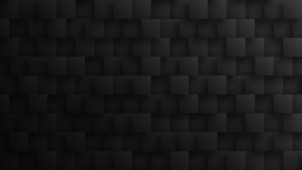 Conceptual Dark 3D Square Blocks Technological Minimalist Black Abstract Background. Science Technology Tetragonal Particles Structure Darkness Wallpaper. Render Three Dimensional Tech Blank Backdrop