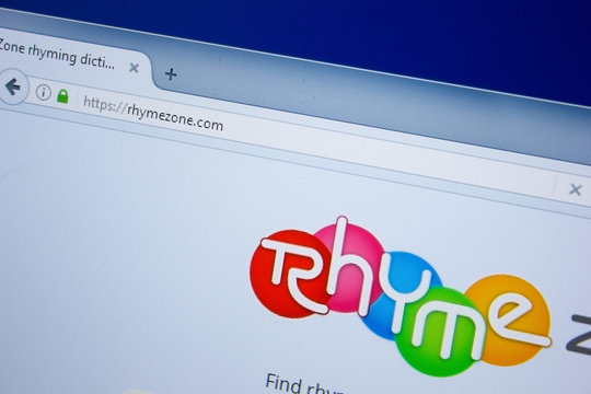 Ryazan, Russia - September 09, 2018: Homepage of Rhyme Zone website on the display of PC, url - RhymeZone.com