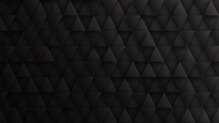 Render 3D Triangle Particles High Technology Dark Minimalist Black Abstract Background. Three Dimensional Science Conceptual Tech Triangular Structure Darkness Wide Wallpaper. Clear Blank Backdrop