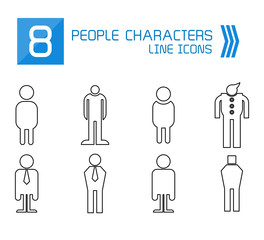 people, male icons line vector set