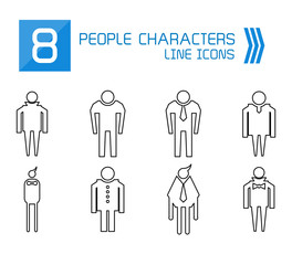 people, male icons line vector set