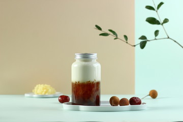 A drink made of milk shake with red dates and Tremella