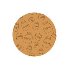 Baking round vector print, hand drawn sugar and flour pot, illustraton set for menu or cafe