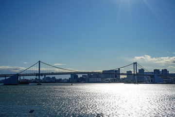 東京湾に架かるレインボーブリッジ