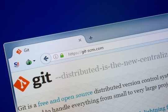 Ryazan, Russia - September 09, 2018: Homepage of Git-scm website on the display of PC, url - Git-scm.com