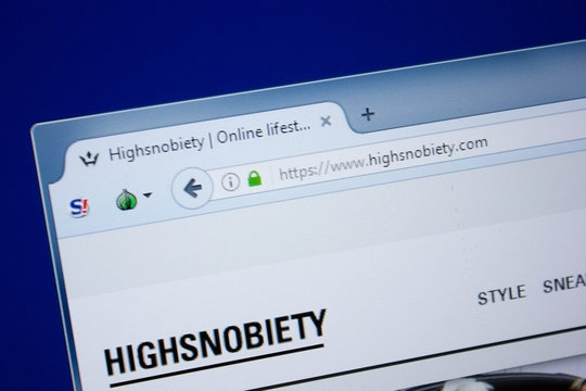 Ryazan, Russia - September 09, 2018: Homepage of Highsnobiety website on the display of PC, url - Highsnobiety.com