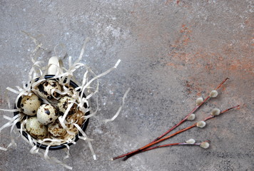 Quail eggs in a cup. Easter day.Easter concept.