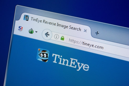 Ryazan, Russia - September 09, 2018: Homepage of Tin Eye website on the display of PC, url - TinEye.com