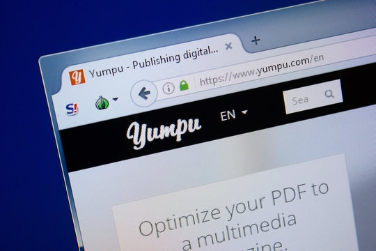 Ryazan, Russia - September 09, 2018: Homepage of Yumpu website on the display of PC, url - Yumpu.com