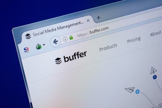 Ryazan, Russia - September 09, 2018: Homepage of Buffer website on the display of PC, url - Buffer.com