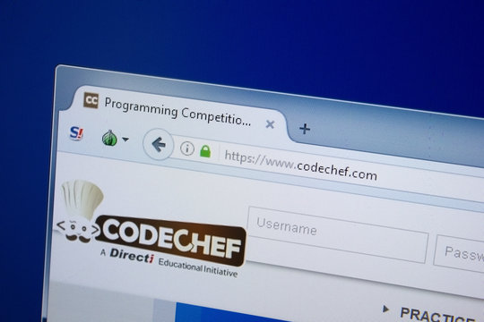 Ryazan, Russia - September 09, 2018: Homepage of Code Chef website on the display of PC, url - CodeChef.com