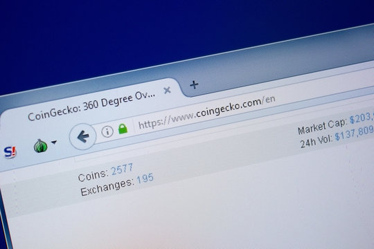 Ryazan, Russia - September 09, 2018: Homepage of Coin Gecko website on the display of PC, url - CoinGecko.com