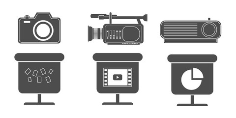 Camera and video icon. Photo. Reflector. Graphic. Vector illustration.