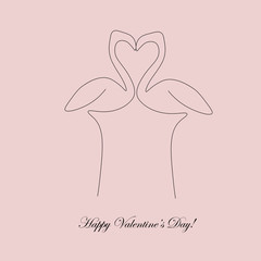 Happy Valentines day card flamingo love vector illustration