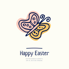 Happy Easter doodle. Vector artwork. Holiday concept for invitation, card, ticket, branding, logo, label, emblem. Coloring book page for adult, children, kids. Seasons Greetings