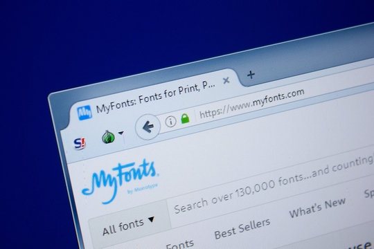 Ryazan, Russia - September 09, 2018: Homepage of My Fonts website on the display of PC, url - MyFonts.com