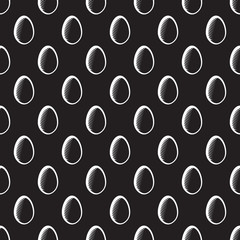 Repeating Easter Egg Inverted Engraving Style Seamless Pattern Wallpaper - Black Oval Elements on White Background - Woodcut Graphic Design