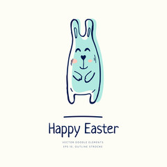 Happy Easter doodle. Vector artwork. Holiday concept for invitation, card, ticket, branding, logo, label, emblem. Coloring book page for adult, children, kids. Seasons Greetings