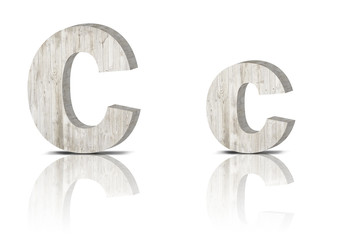 3D Letter wooden Alphabet. uppercase and lowercase C c