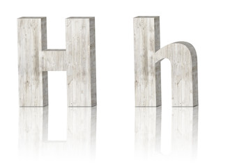 3D Letter wooden Alphabet. uppercase and lowercase H h