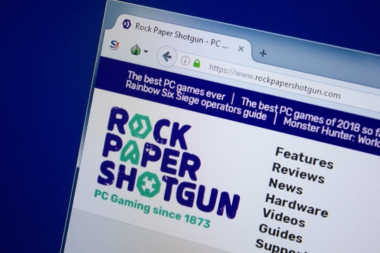Ryazan, Russia - September 09, 2018: Homepage of Rock Paper Shotgun website on the display of PC, url - RockPaperShotgun.com