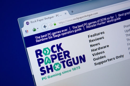 Ryazan, Russia - September 09, 2018: Homepage of Rock Paper Shotgun website on the display of PC, url - RockPaperShotgun.com