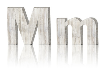 3D Letter wooden Alphabet. uppercase and lowercase M m