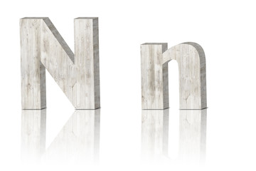 3D Letter wooden Alphabet. uppercase and lowercase N n