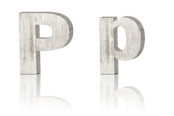 3D Letter wooden Alphabet. uppercase and lowercase P p