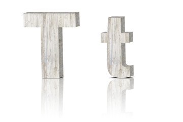 3D Letter wooden Alphabet. uppercase and lowercase T t